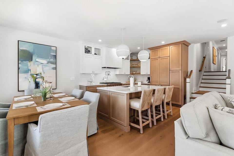View of dining area and kitchen island 