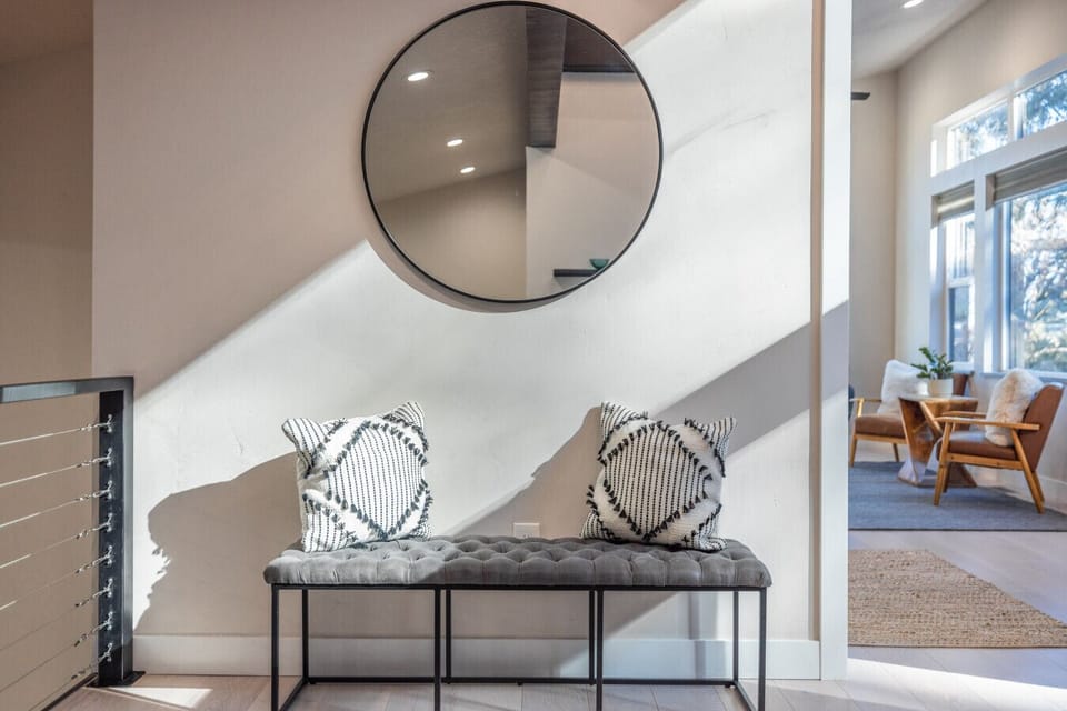 Hallway bench to kick off your shoes and drop your keys.