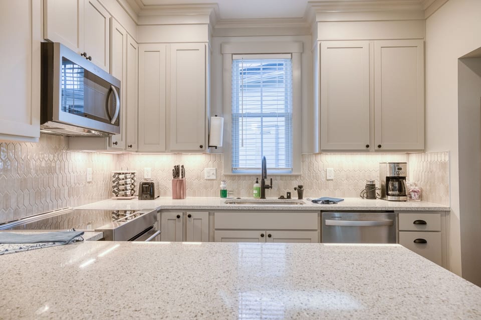 Fully stocked kitchen.
