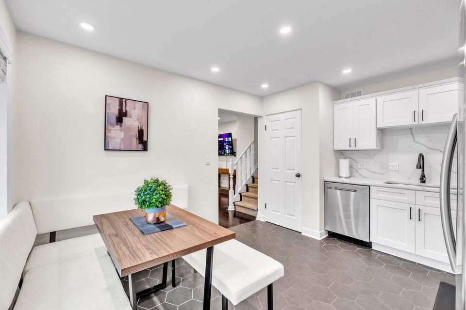 Well-organized dining and kitchen area for daily use