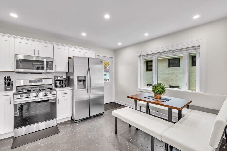 Well-organized dining and kitchen area for daily use