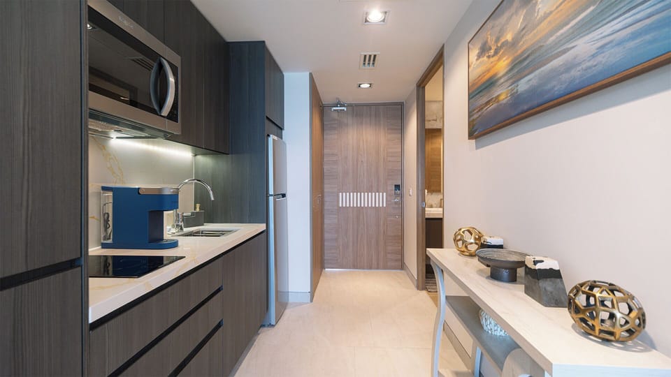 the kitchenette area