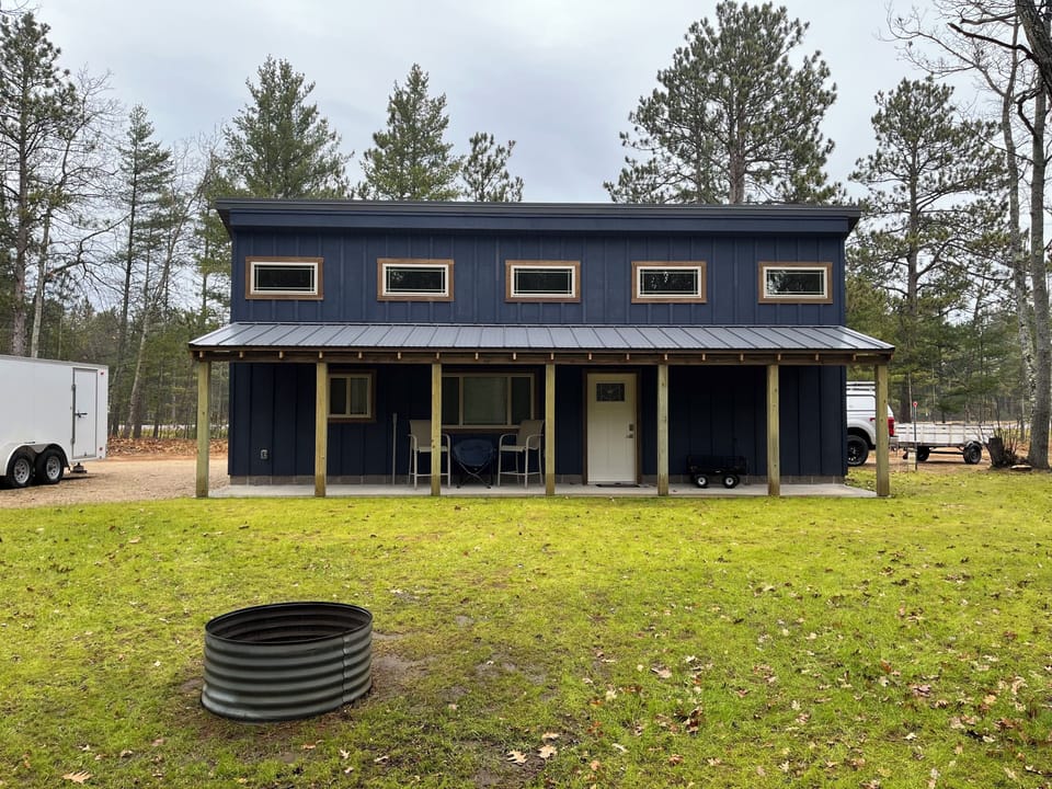 Back yard with a fire pit