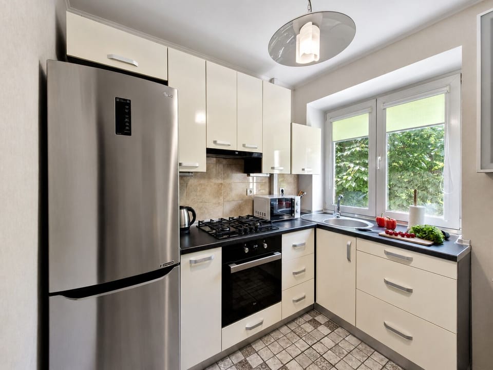 Classic Apartment, Balcony, Courtyard View | Private kitchen | Electric kettle, griddle, cleaning supplies, paper towels