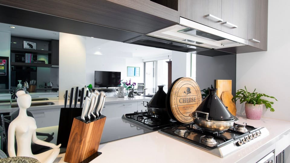 Kitchen corner with cookware and designer touches