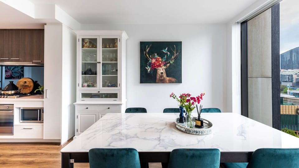 Inviting dining space beside a fully equipped kitchen