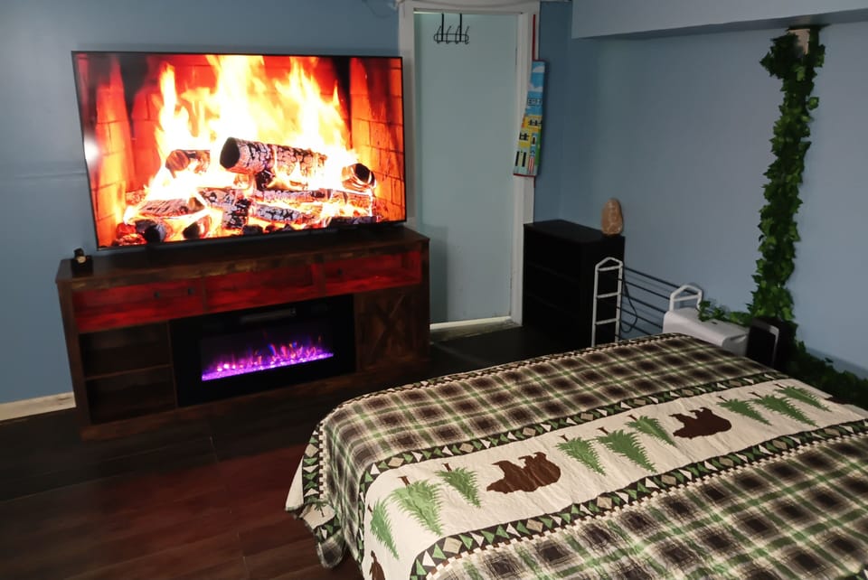 Cozy fireplace retreat.