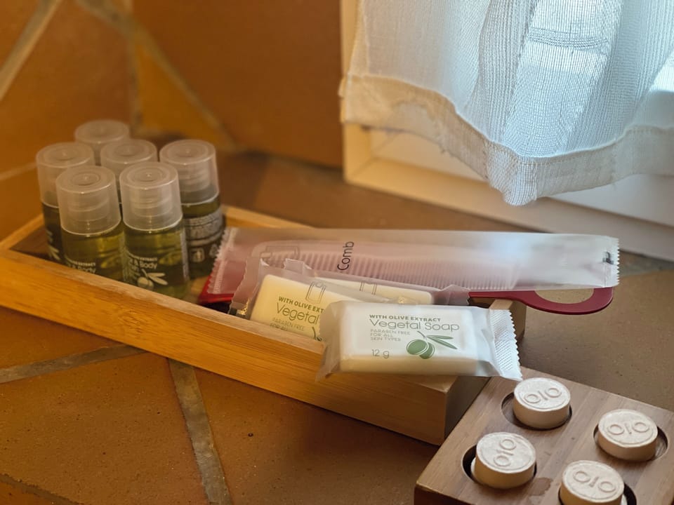 Free toiletries, hair dryer, bidet, towels