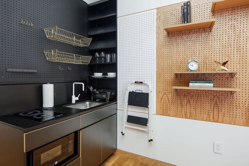 Feel at home with stocked shelves and smart storage.