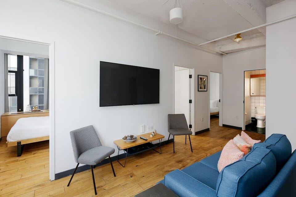 Kick back for movie night in a cozy, loft-style lounge.