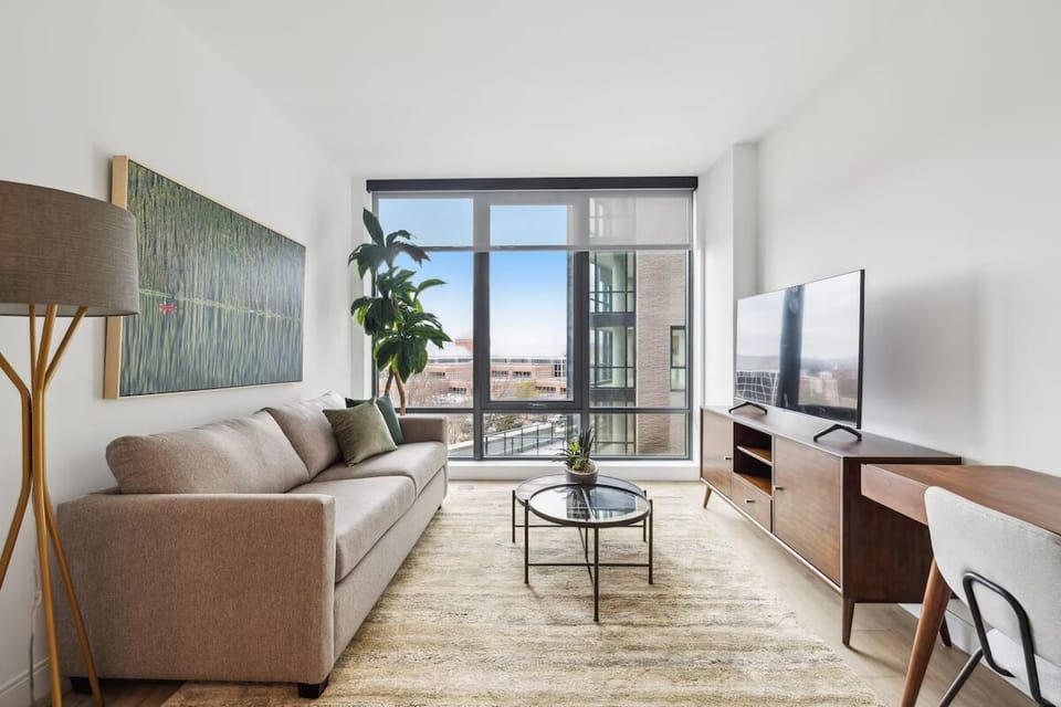 Unwind on the sofa with skyline views and streaming TV.