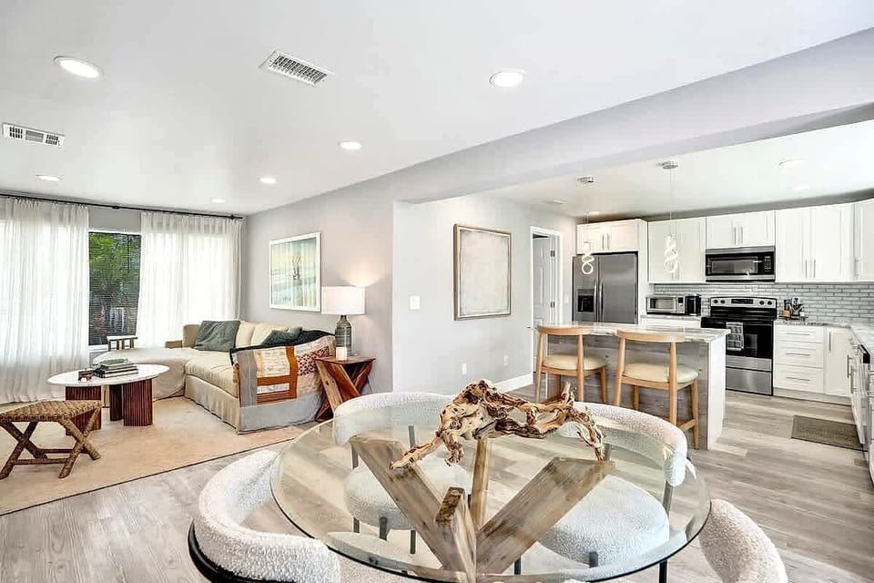 Open-plan living, dining and kitchen