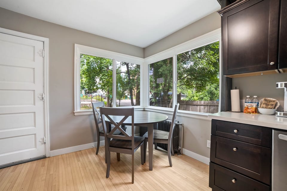 Perfect spot for a cup of coffee, seating for 3.