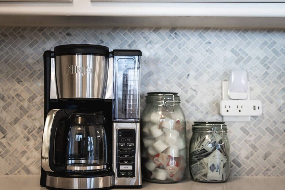 Coffee, creamer and sugar are provided