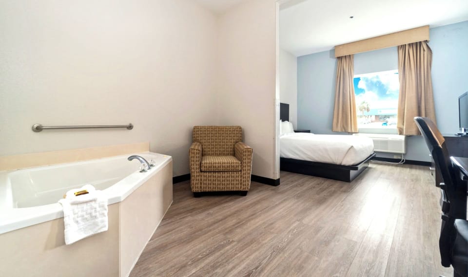 Desk, blackout drapes, iron/ironing board, free WiFi