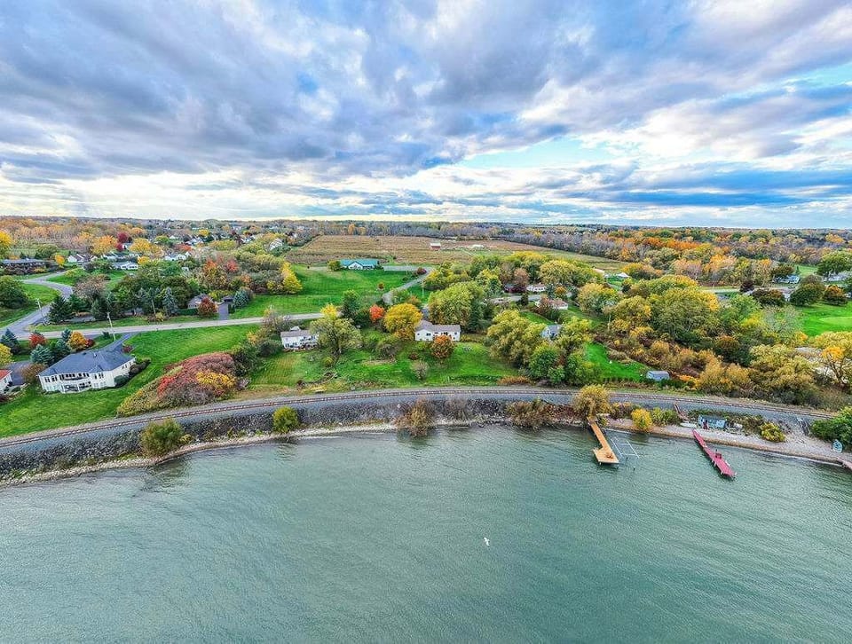 An aerial look at the neighborhood, surrounded by wineries, a breweries, and plenty of local Finger Lakes favorites.