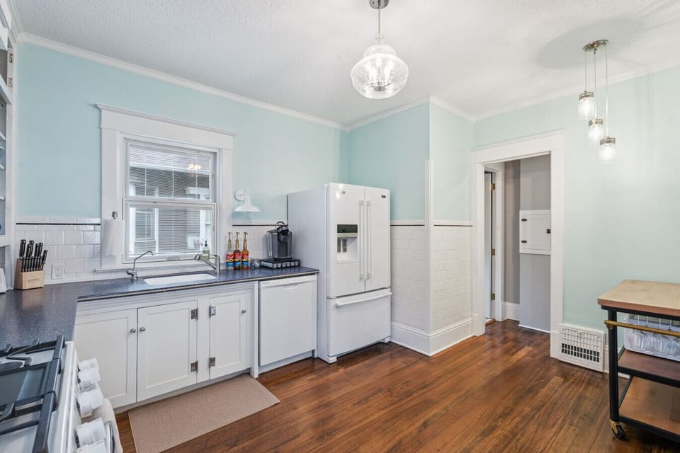 Fully stocked kitchen with coffee station