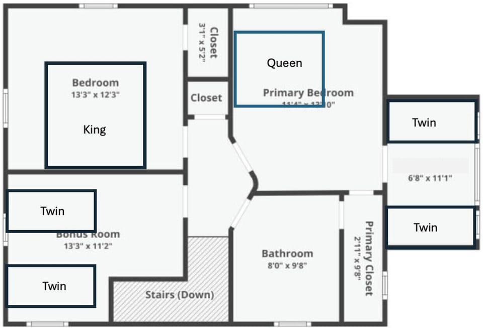 Upstairs bedroom layout