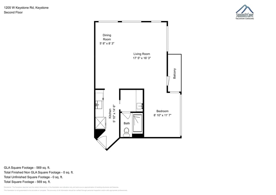 This detailed floor plan shows the thoughtful layout of your vacation rental with spacious living areas and private bedroom.