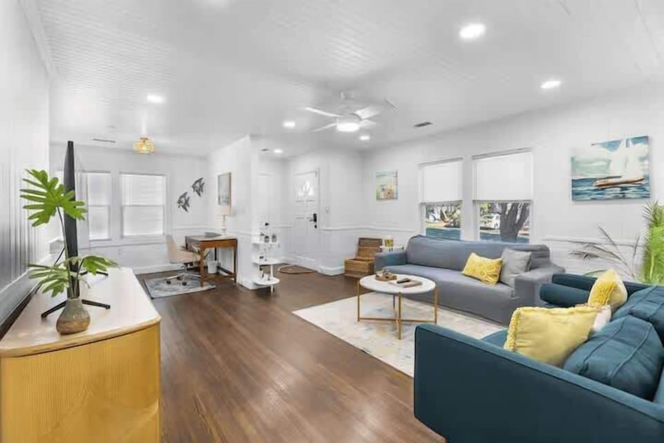 Cute and Comfortable Living Room, with a Tv with Roku streaming