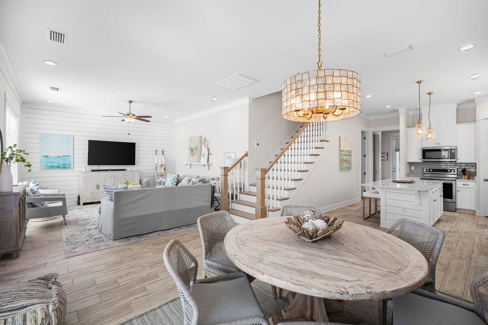 Coastal living room with open layout—relaxed, stylish, and homey feel.
