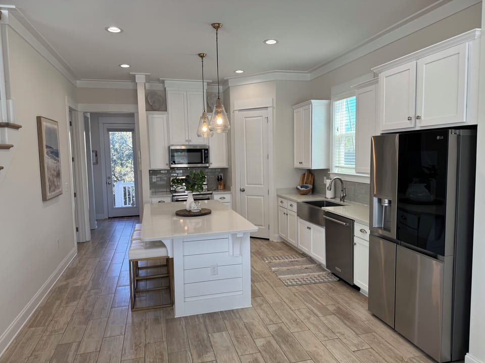 Bright open kitchen with coastal decor