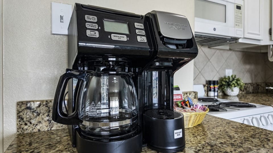 Coffee maker and essentials ready—start your mornings with ease at Condo 335