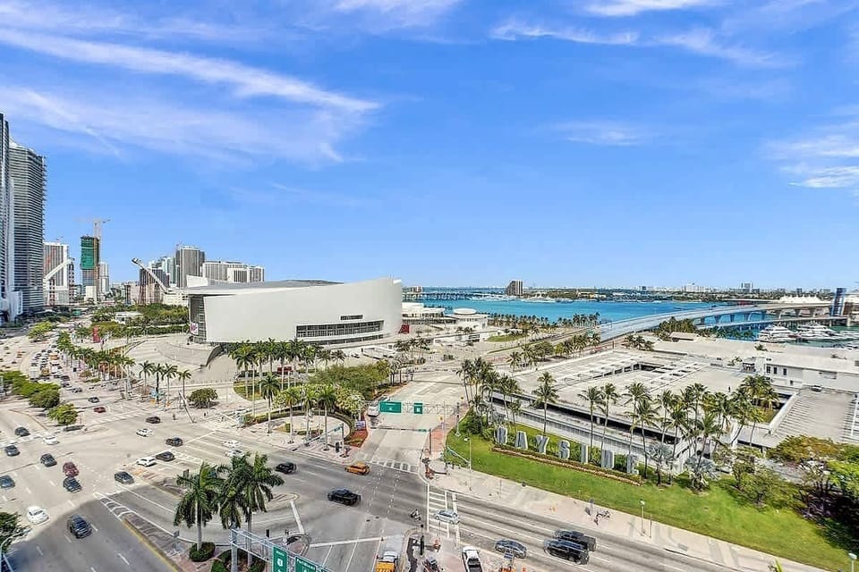 Kaseya Center arena and Biscayne Bay from building
