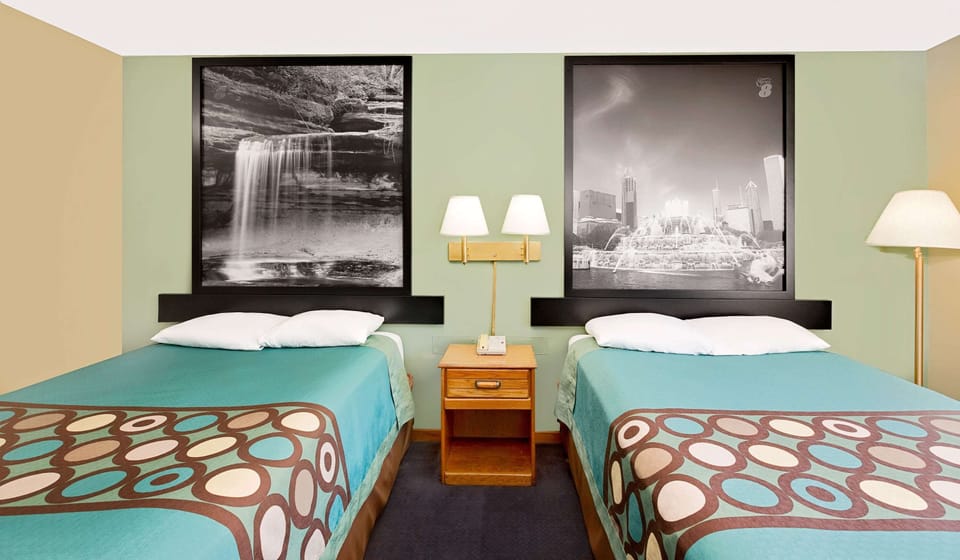 Double Room, 2 Double Beds | Desk, laptop workspace, blackout drapes, iron/ironing board