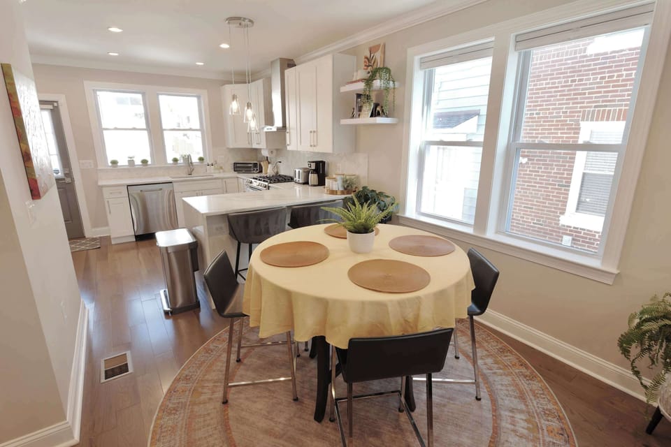 From the living room, walk into your dining room / kitchen! 