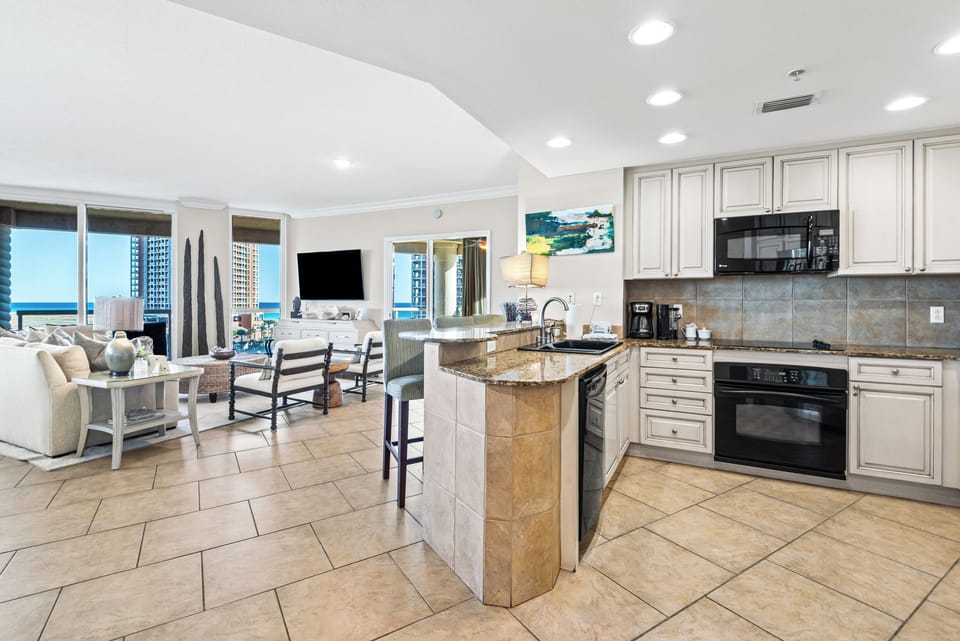 Open kitchen, living and dining space