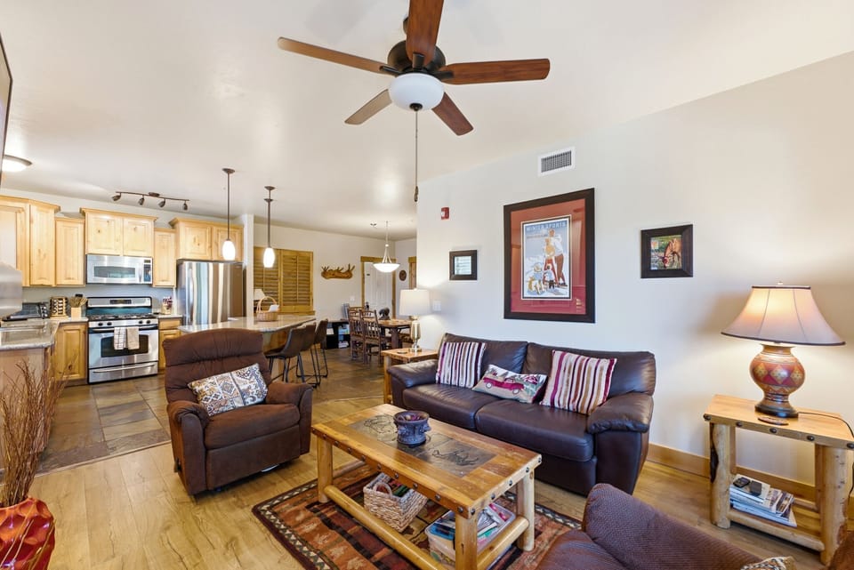 Spacious living room with comfortable seating for relaxing together.
