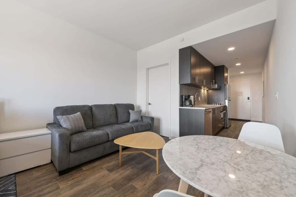 View of living space leading into kitchen