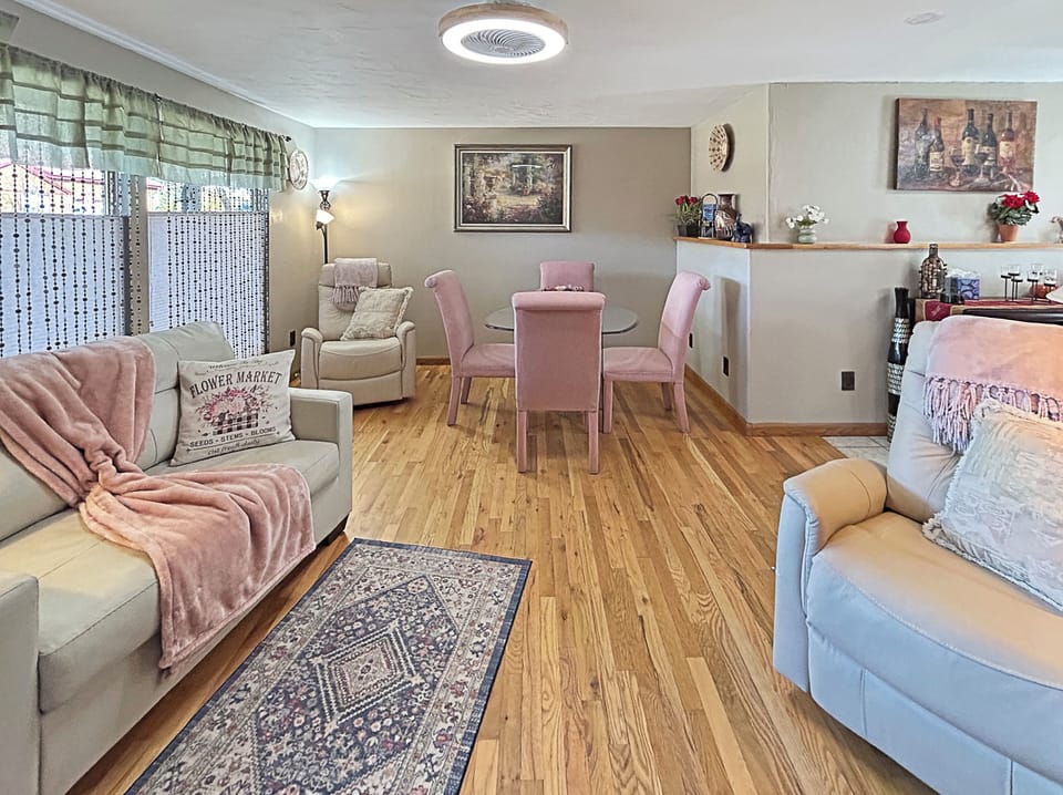 Relax in a bright, open space with plush comfort.