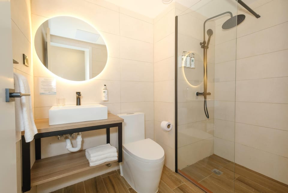 Room, 1 King Bed, Non Smoking | Bathroom | Shower, rainfall showerhead, designer toiletries, towels