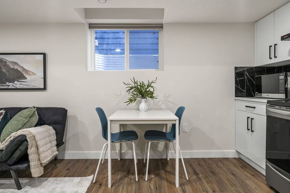 Dining area with seating for two.