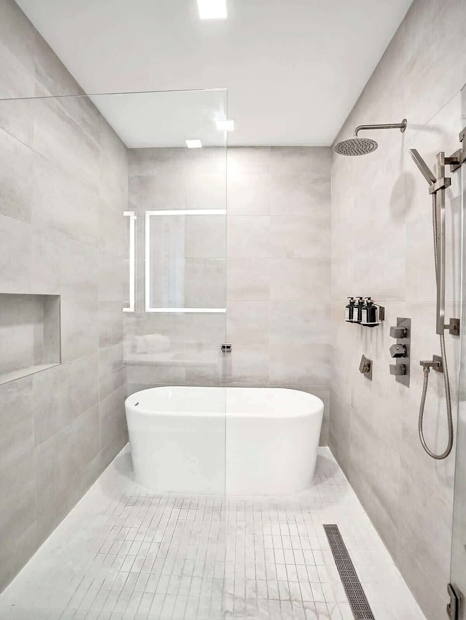 Master bath with soaking tub and walk-in shower
