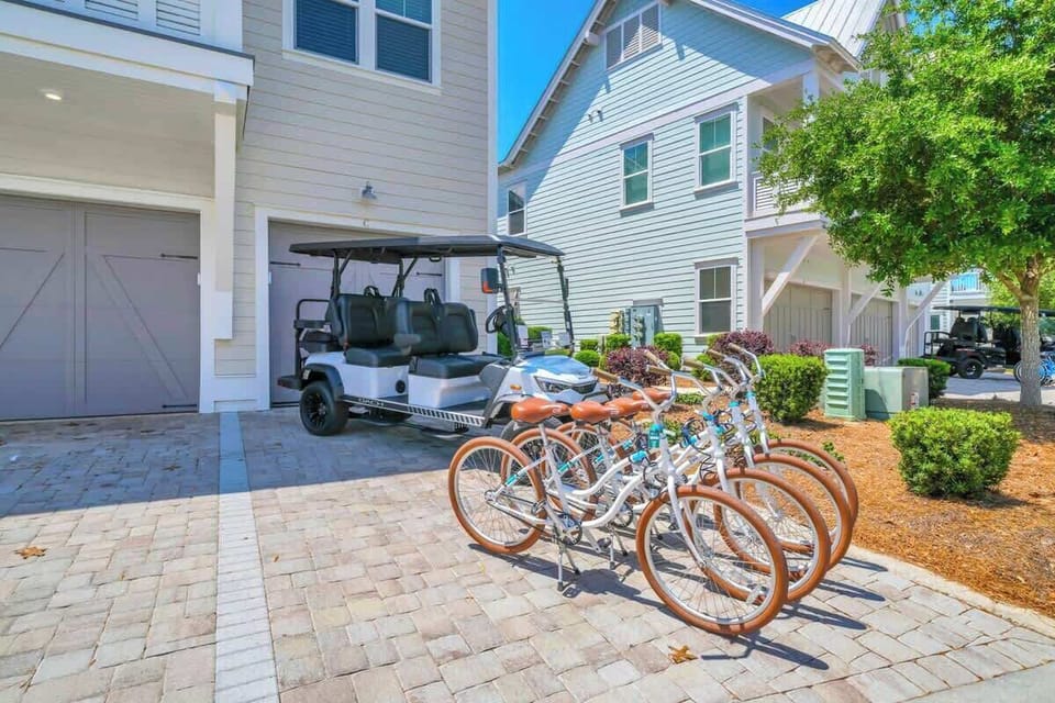 6-seater golf cart and 4 bicycles included complimentary to enjoy scenic 30a!