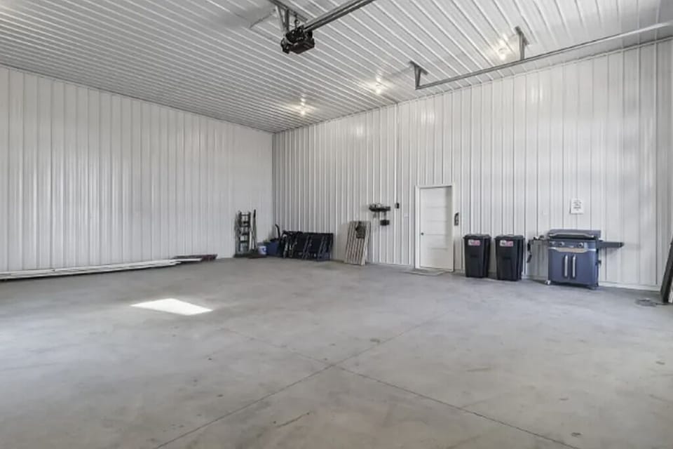 Modern oversized garage perfect for storage, family games and rainy lake days