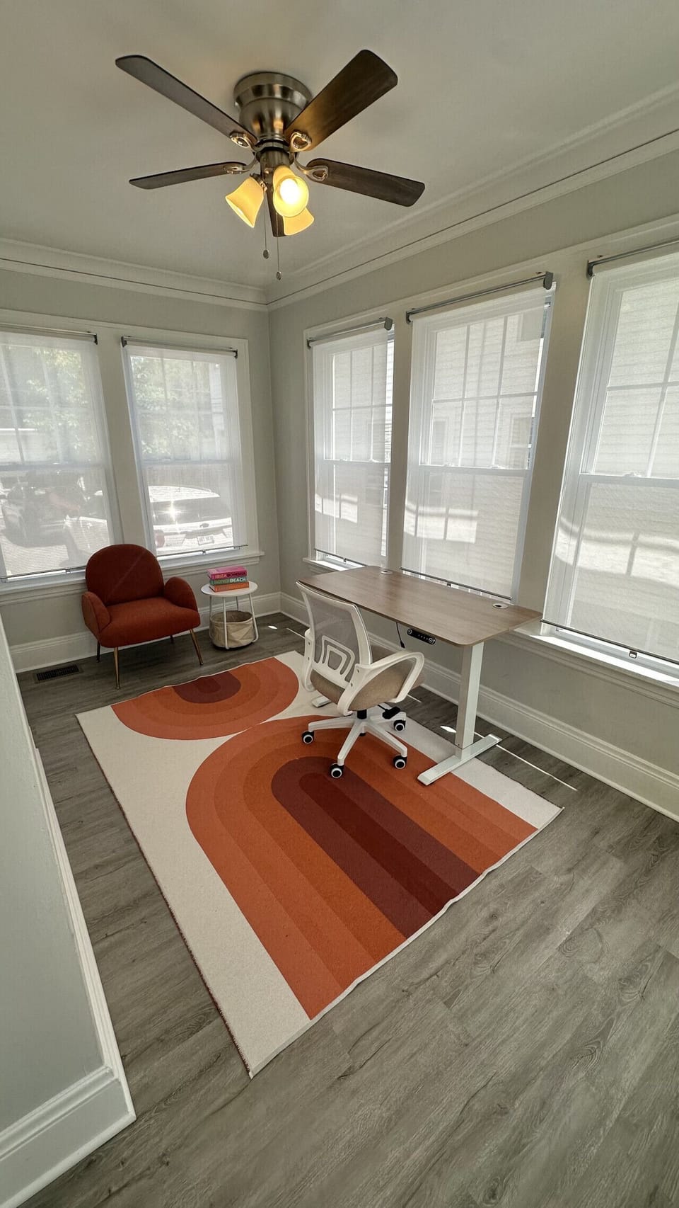 Need to work during your stay? The dedicated workspace in the bright sunroom provides a comfortable desk, natural light, and high-speed Wi-Fi for remote work or study.