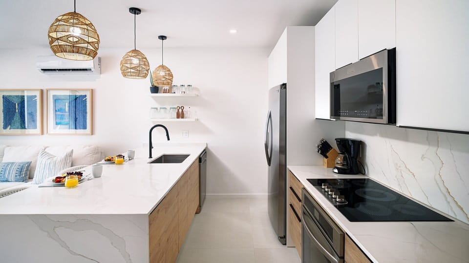 At the heart of the villa, blending kitchen