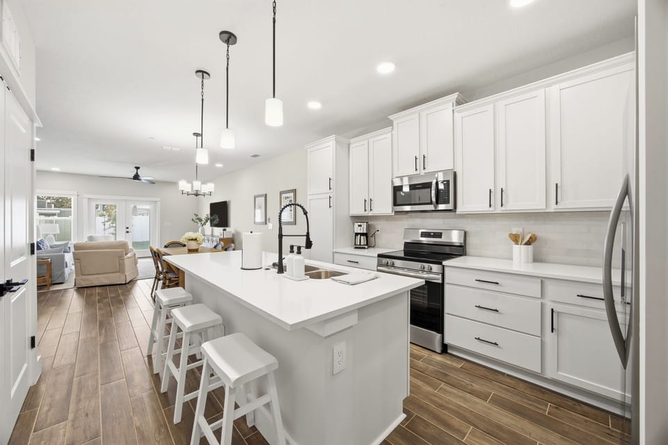 Spacious kitchen with island seating and modern finishes