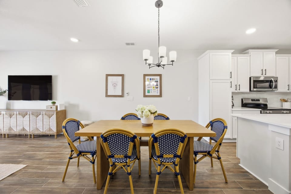 Dining space with easy access to the kitchen and living room