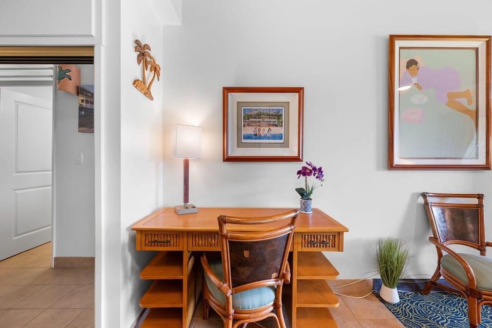 Dedicated workspace and high-speed Wi-Fi make it easy to stay connected while enjoying your Maui escape.