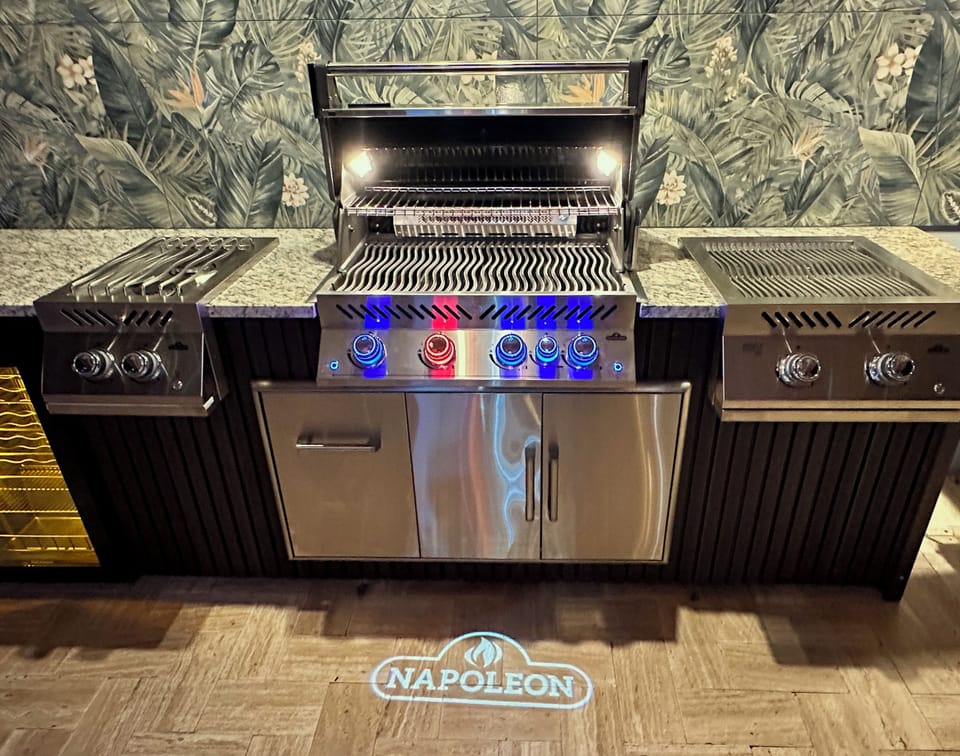Luxury outdoor kitchen with famous Napoleon grills. A true chef-level workspace