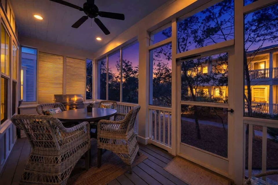 Enjoy the screened-in patio with seating