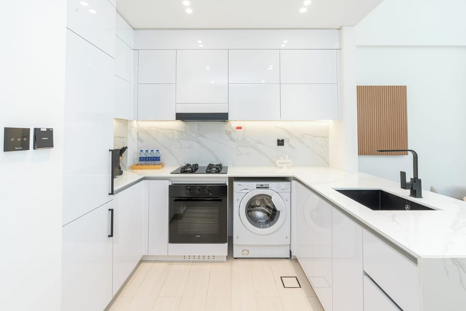 Exclusive Apartment, City View | Private kitchen | Full-size fridge, microwave, oven, stovetop