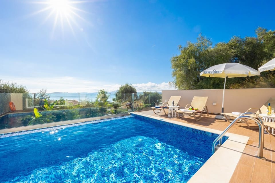 Private pool and terrace with sea views