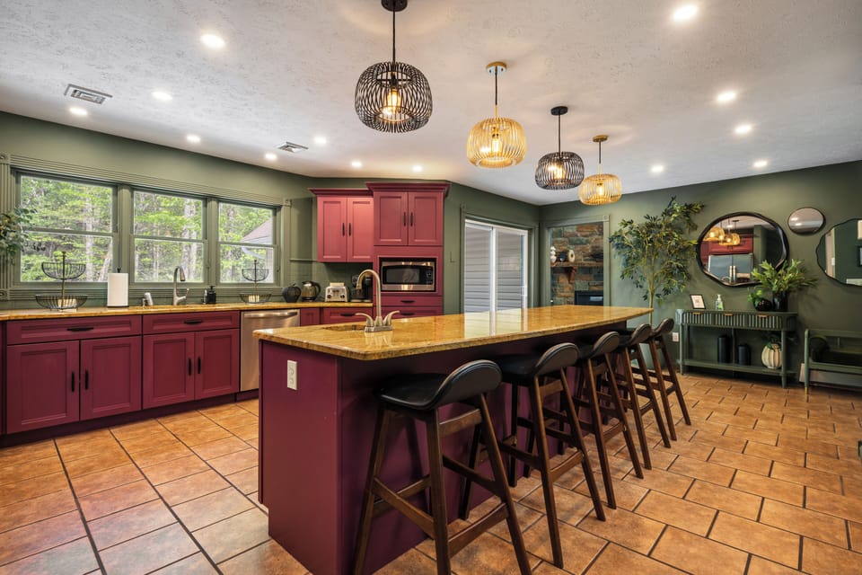 Gourmet chef's kitchen has plenty of space for the whole group to refuel on the trip