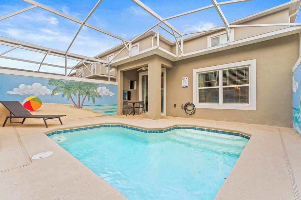 Private screened in pool with outdoor seating
